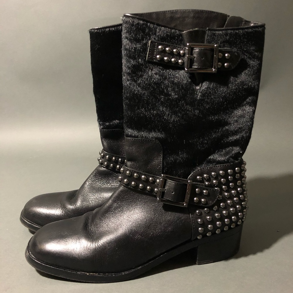 Vero Cuoio studded leather calf hair bootie boots